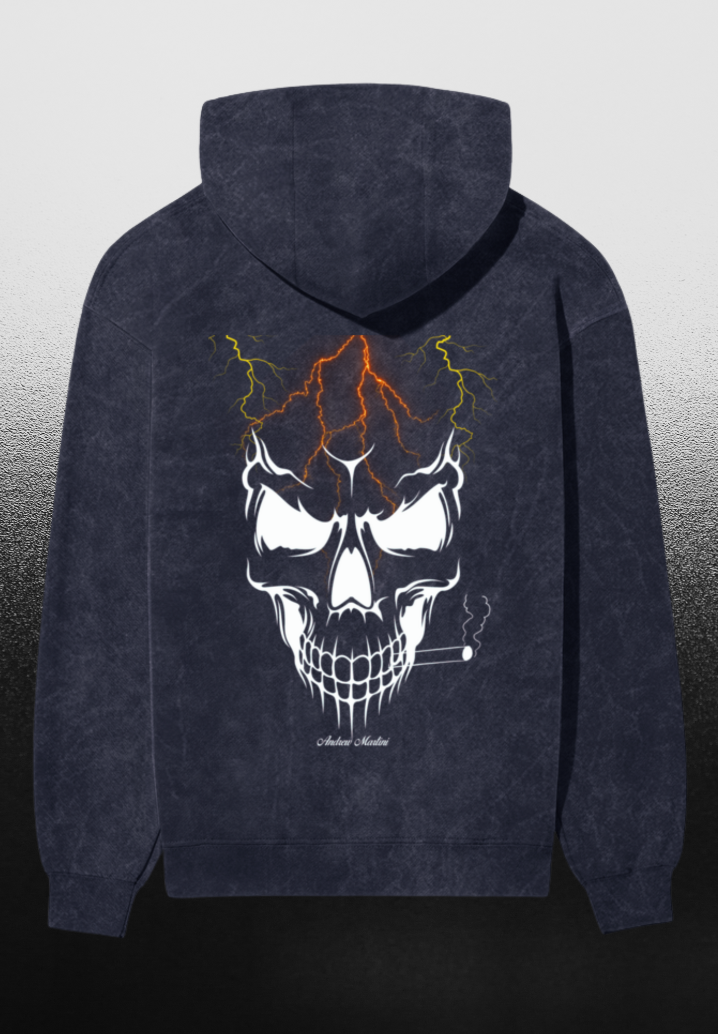 SMOKEY NAVY BLUE ACID WASH HOODIE