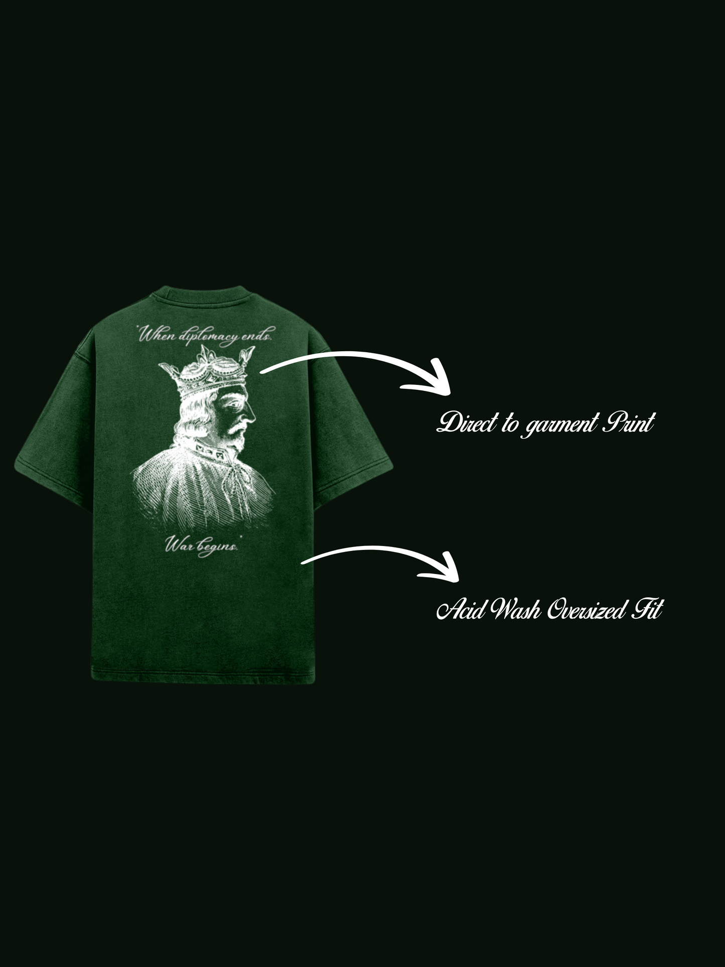 BOTTLE GREEN ACID WASH DIPLOMACY OVERSIZED T-SHIRT