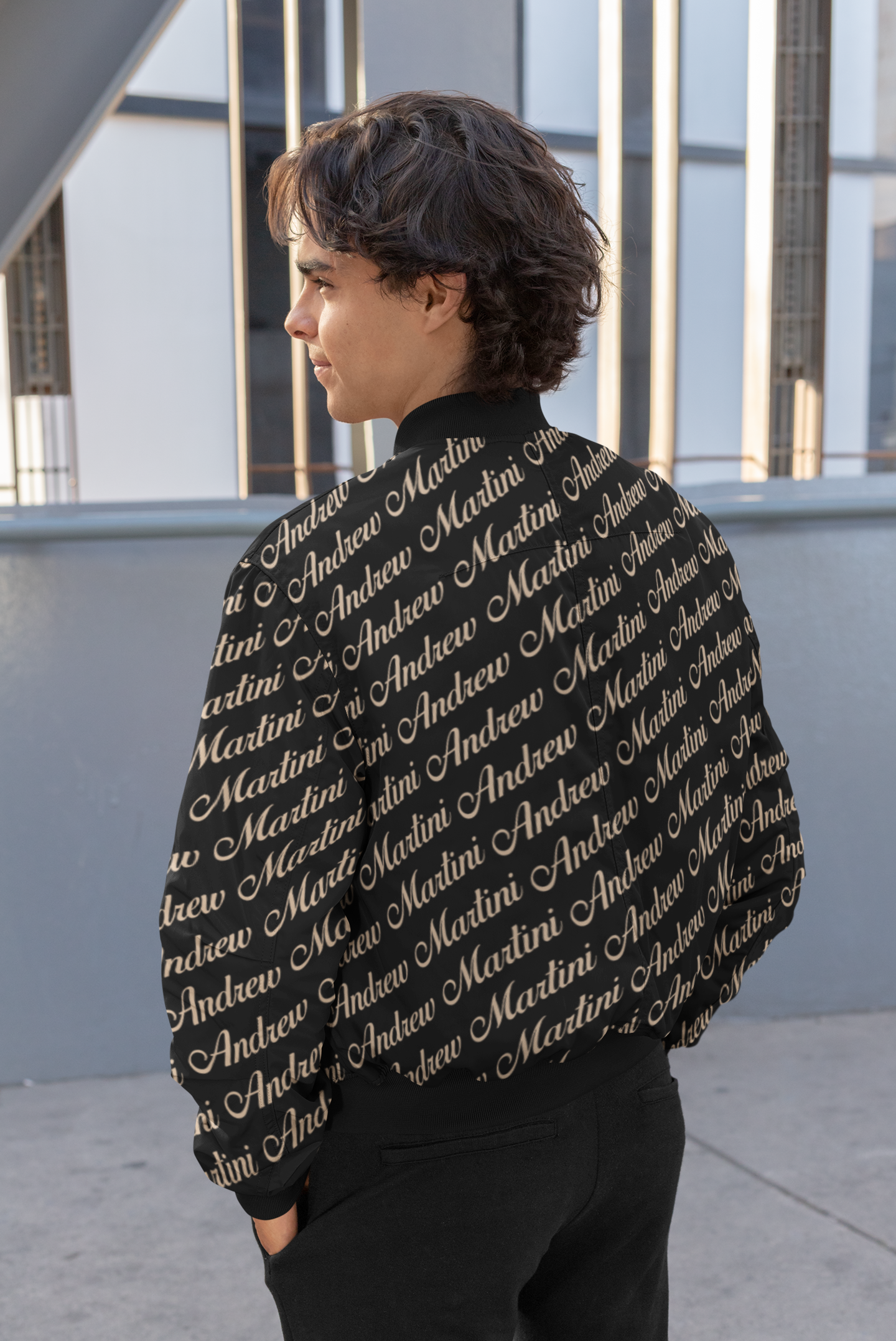 ANDREW MARTINI BLACK UNISEX AOP BOMBER JACKET