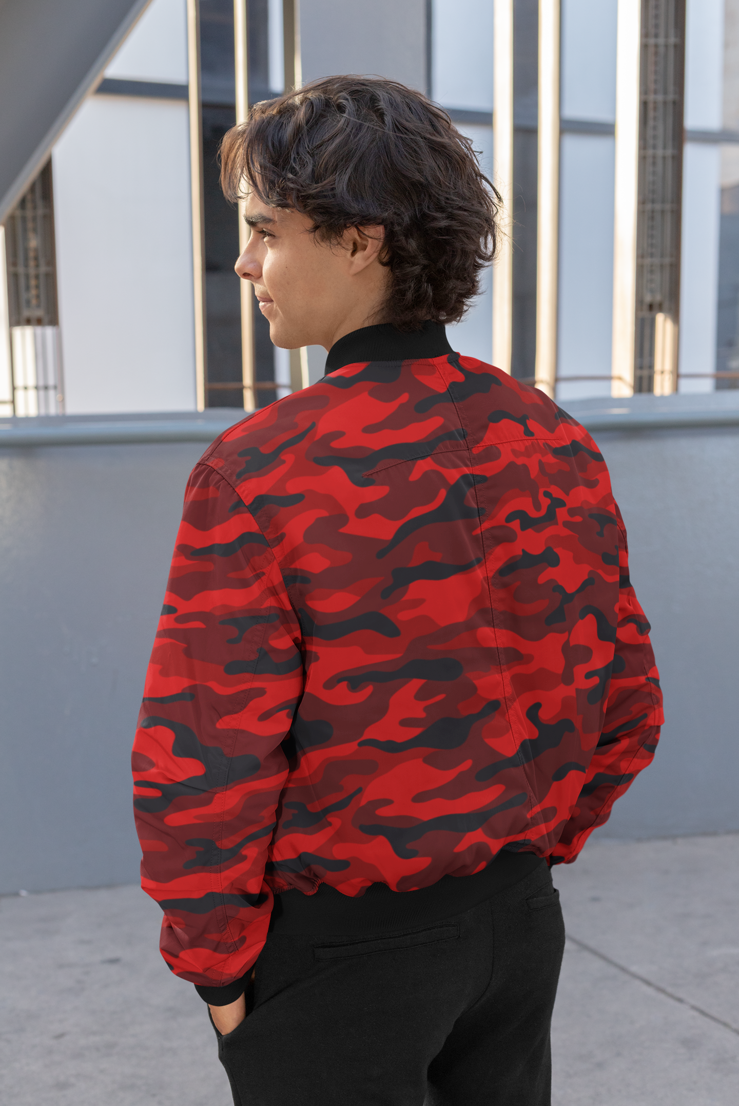 ANDREW MARTINI RED CAMOUFLAGE UNISEX AOP BOMBER JACKET