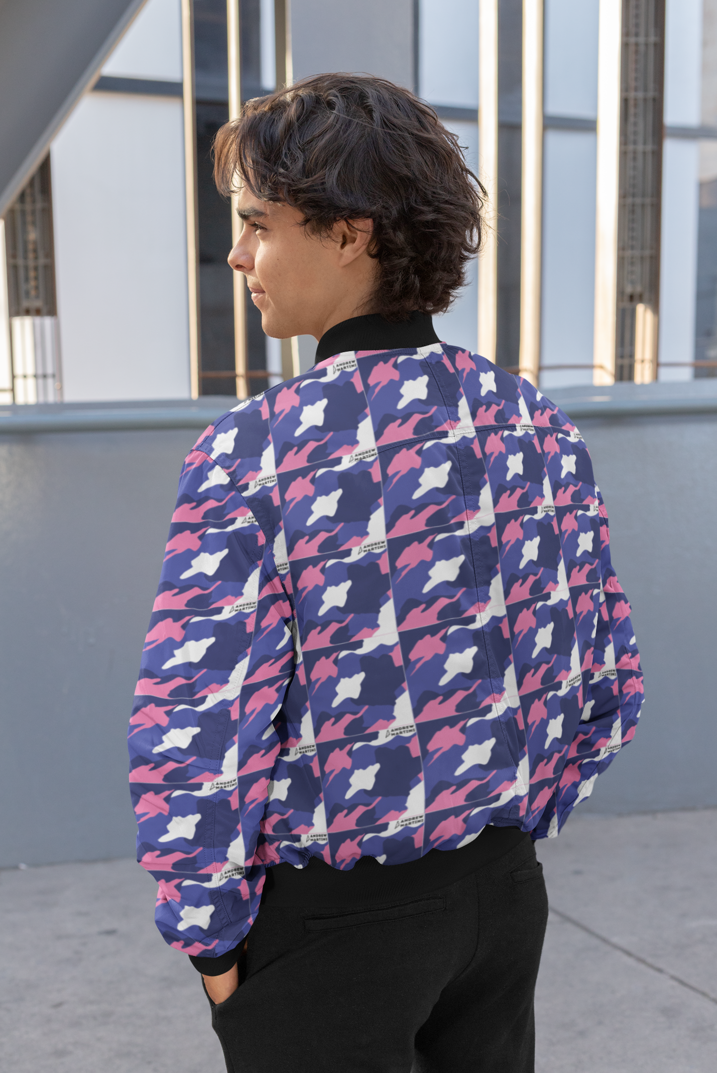 ANDREW MARTINI BLUE CAMOUFLAGE UNISEX AOP BOMBER JACKET