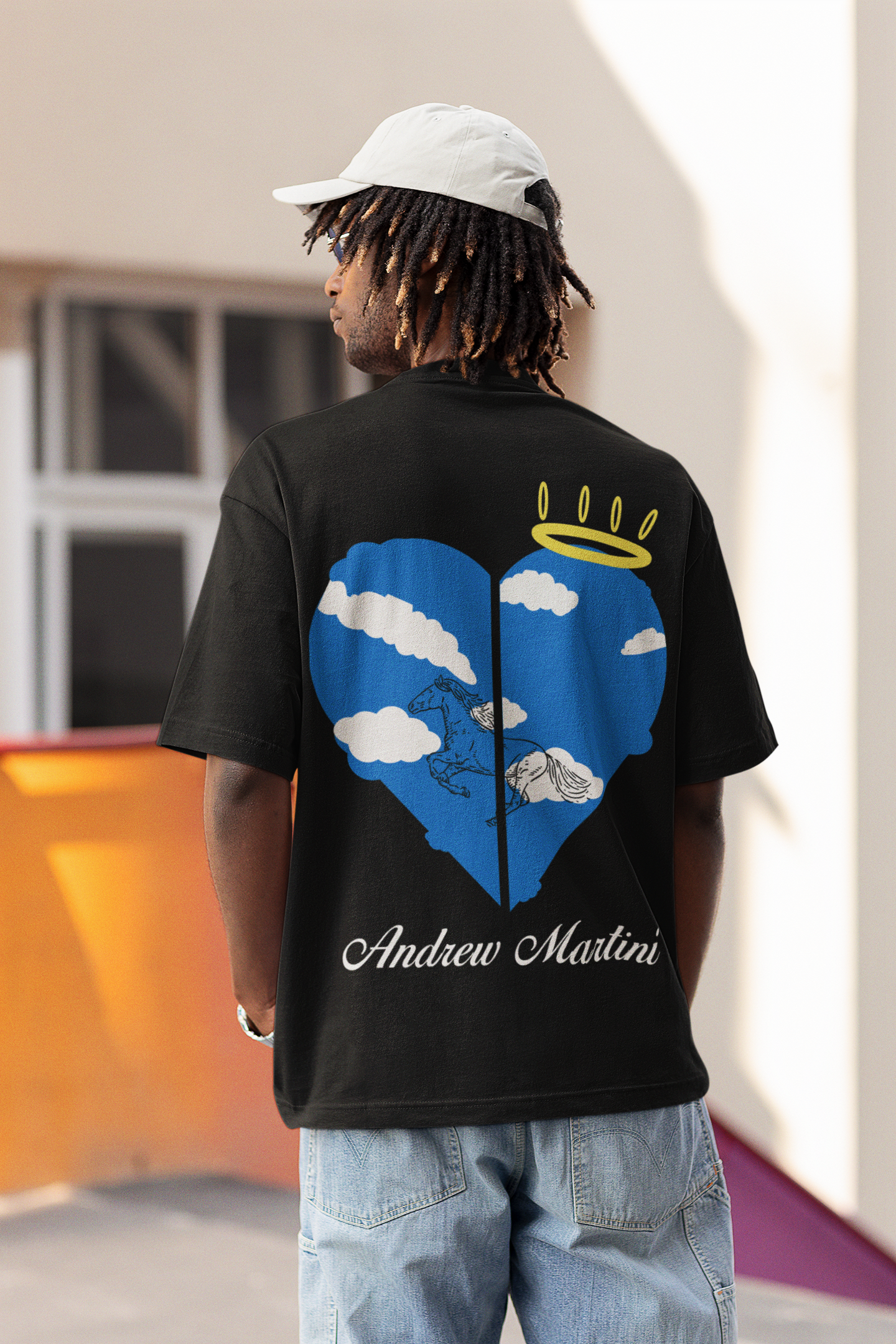 BLUE HEART BLACK OVERSIZED TSHIRT