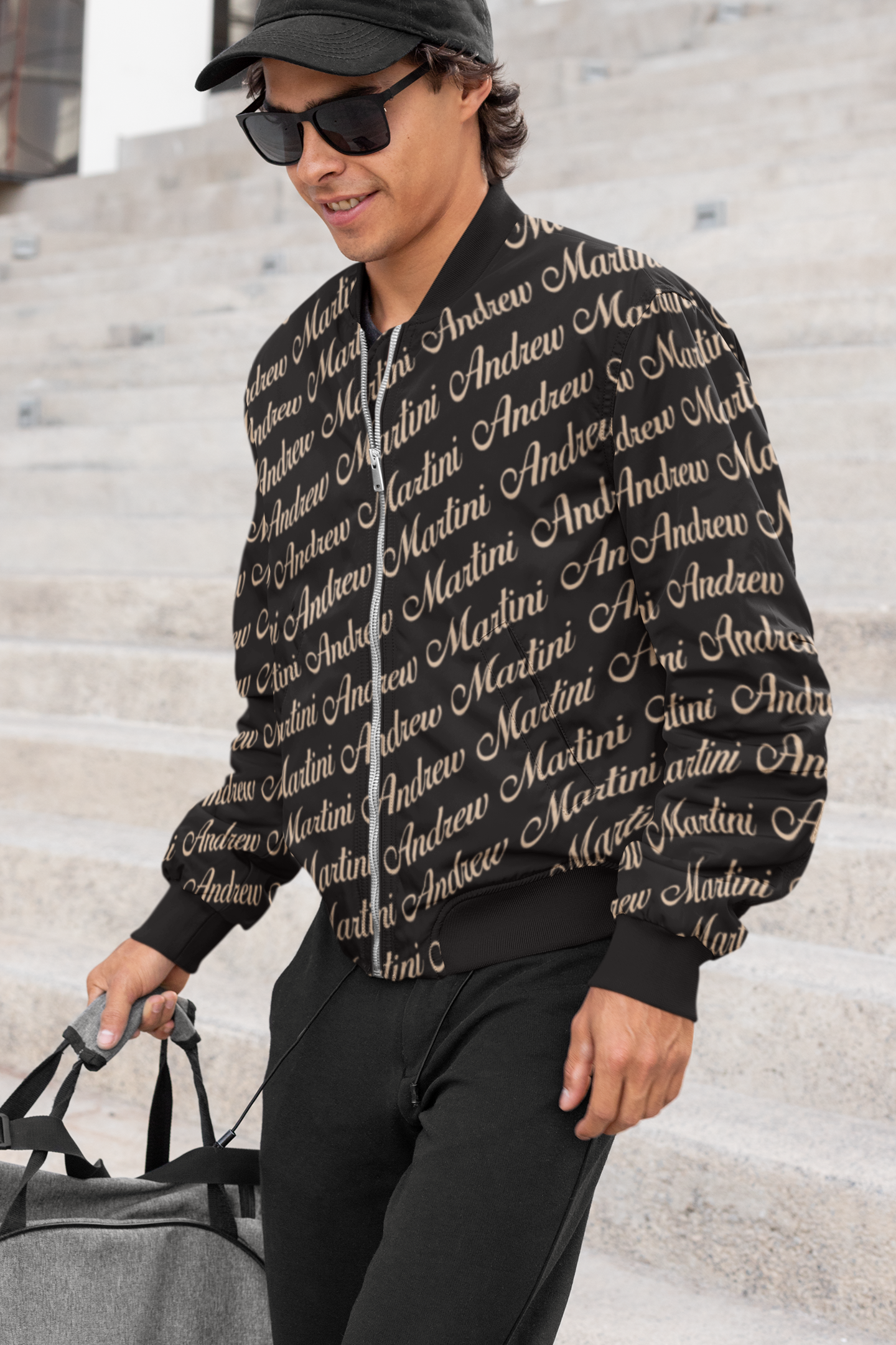 ANDREW MARTINI BLACK UNISEX AOP BOMBER JACKET