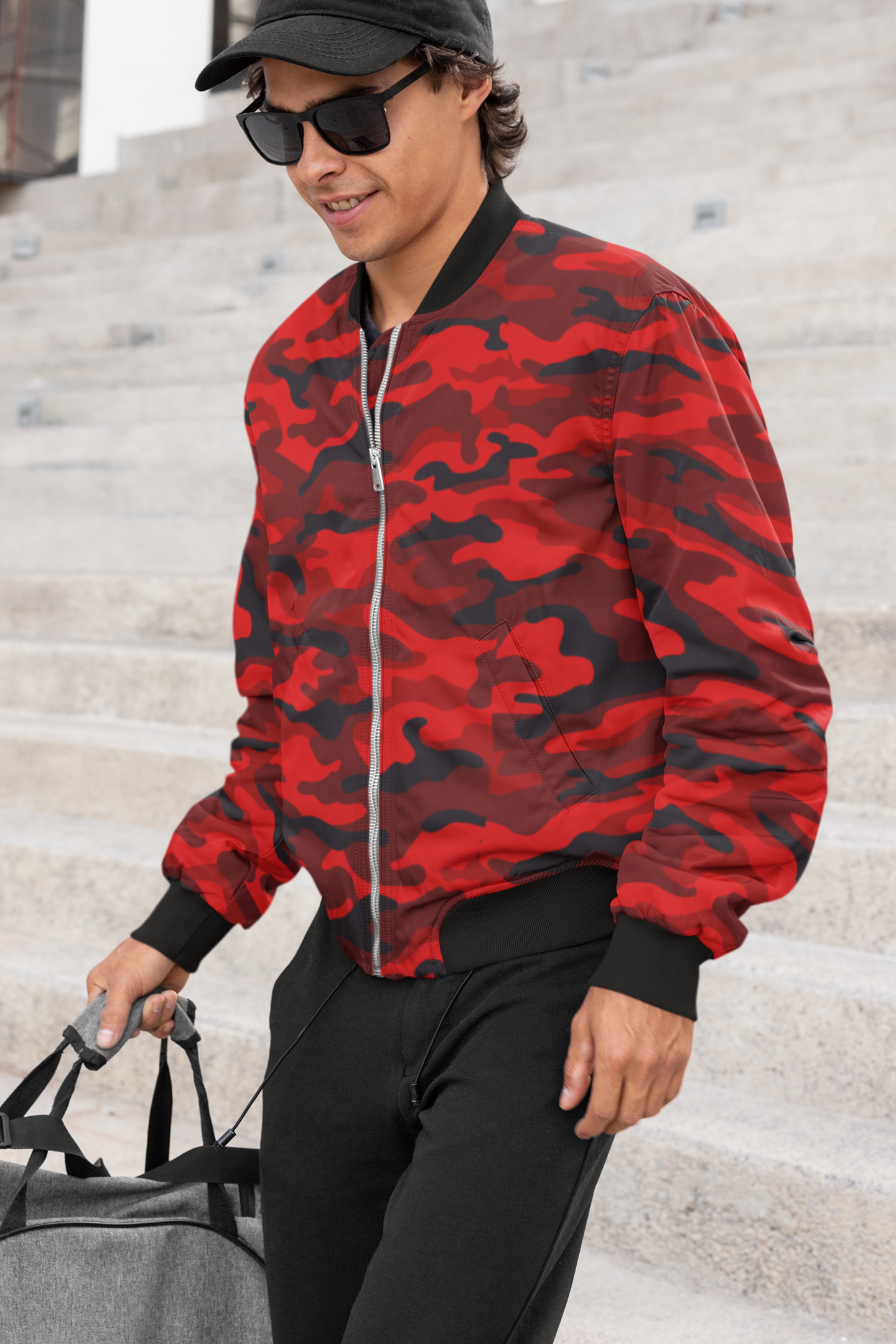 ANDREW MARTINI RED CAMOUFLAGE UNISEX AOP BOMBER JACKET