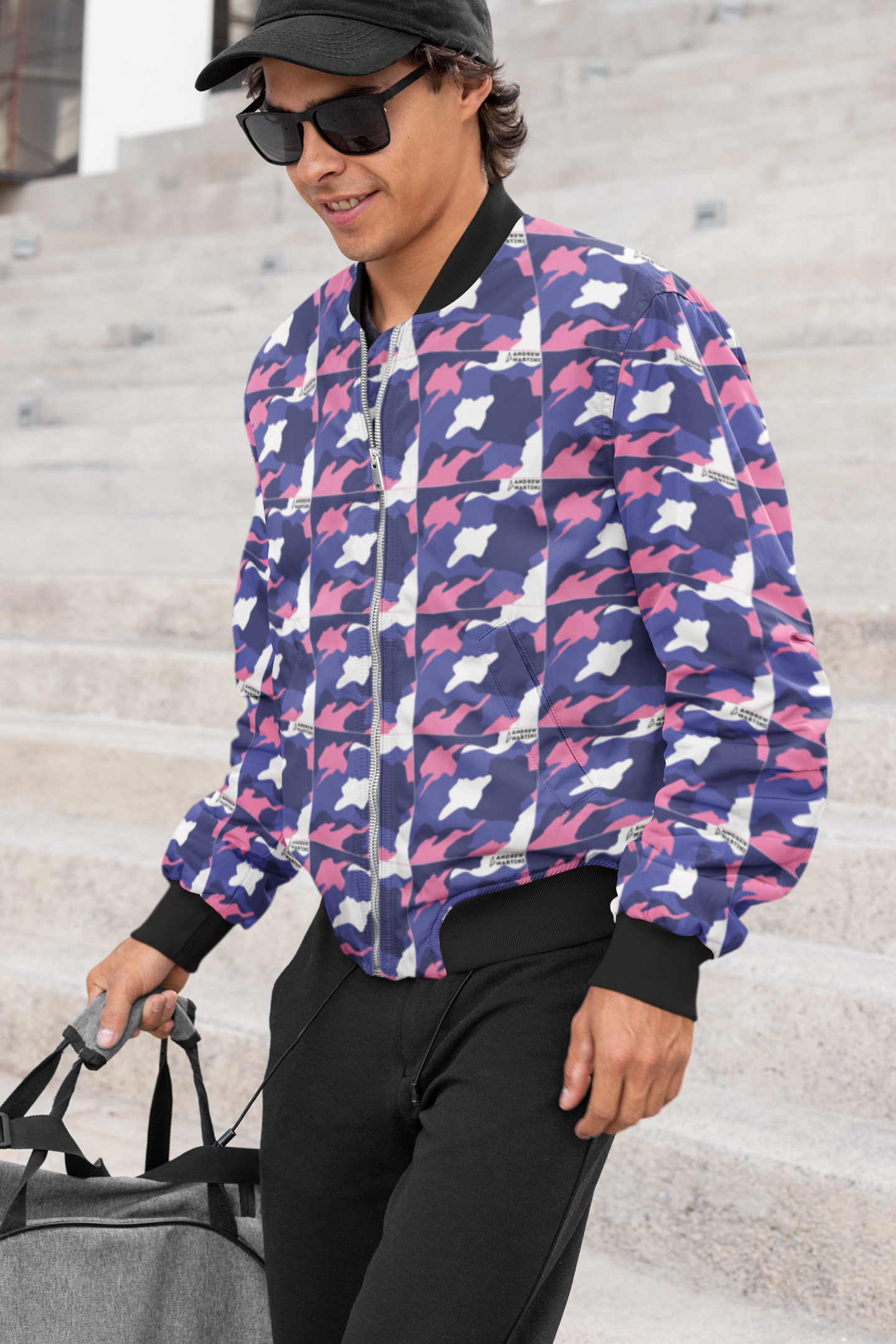 ANDREW MARTINI BLUE CAMOUFLAGE UNISEX AOP BOMBER JACKET