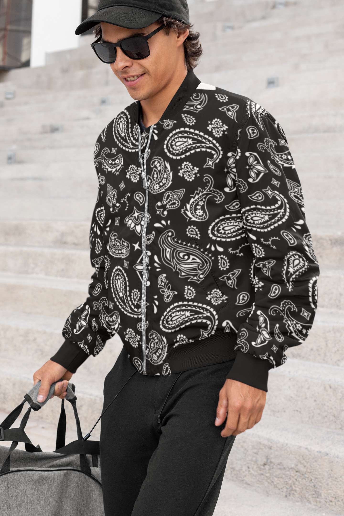 ANDREW MARTINI BANDANA PRINT UNISEX AOP BOMBER JACKET