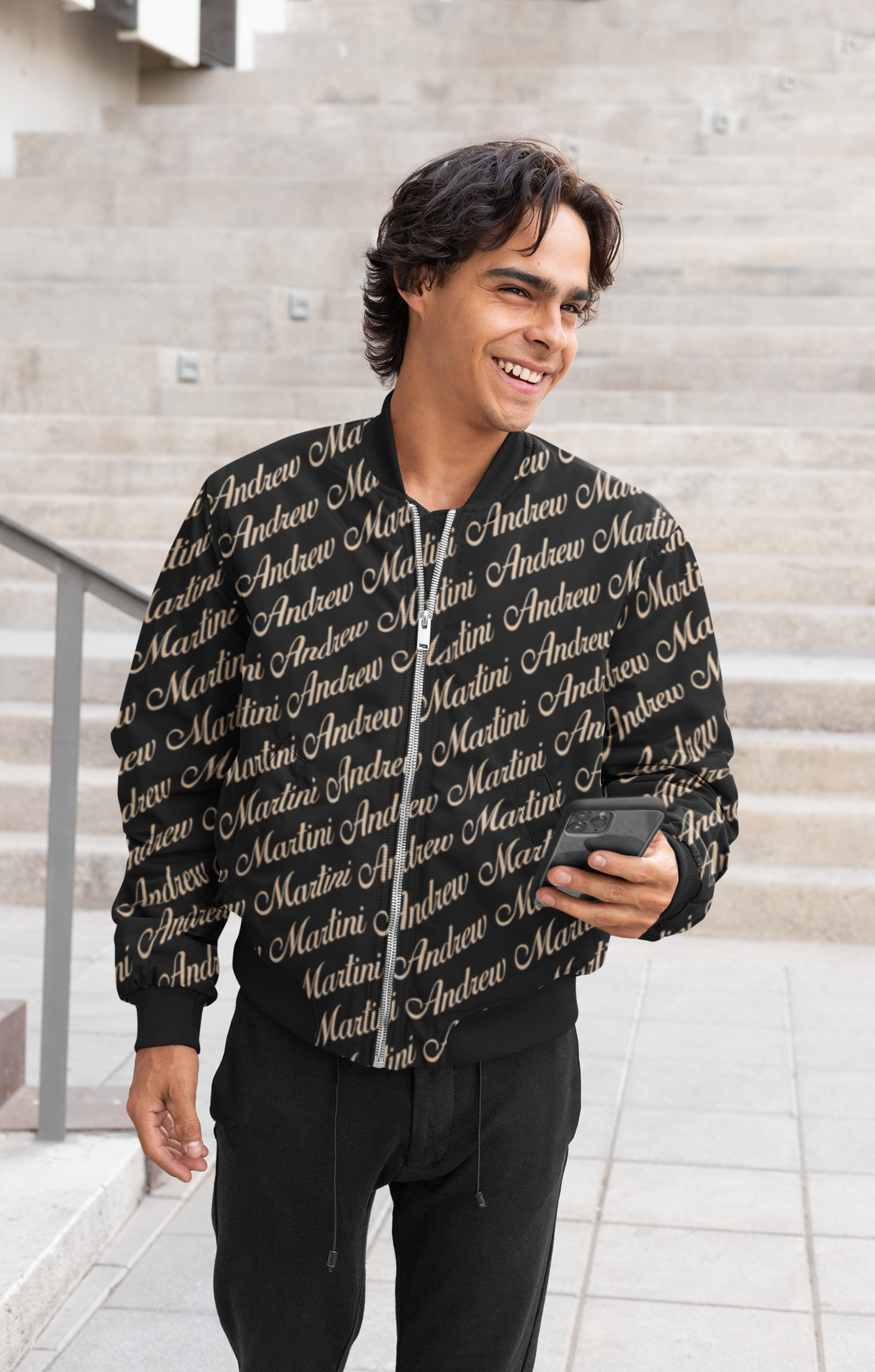 ANDREW MARTINI BLACK UNISEX AOP BOMBER JACKET