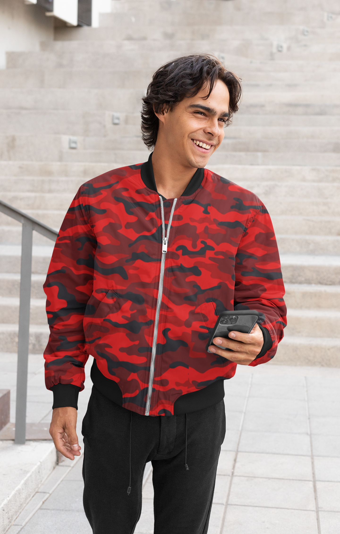 ANDREW MARTINI RED CAMOUFLAGE UNISEX AOP BOMBER JACKET