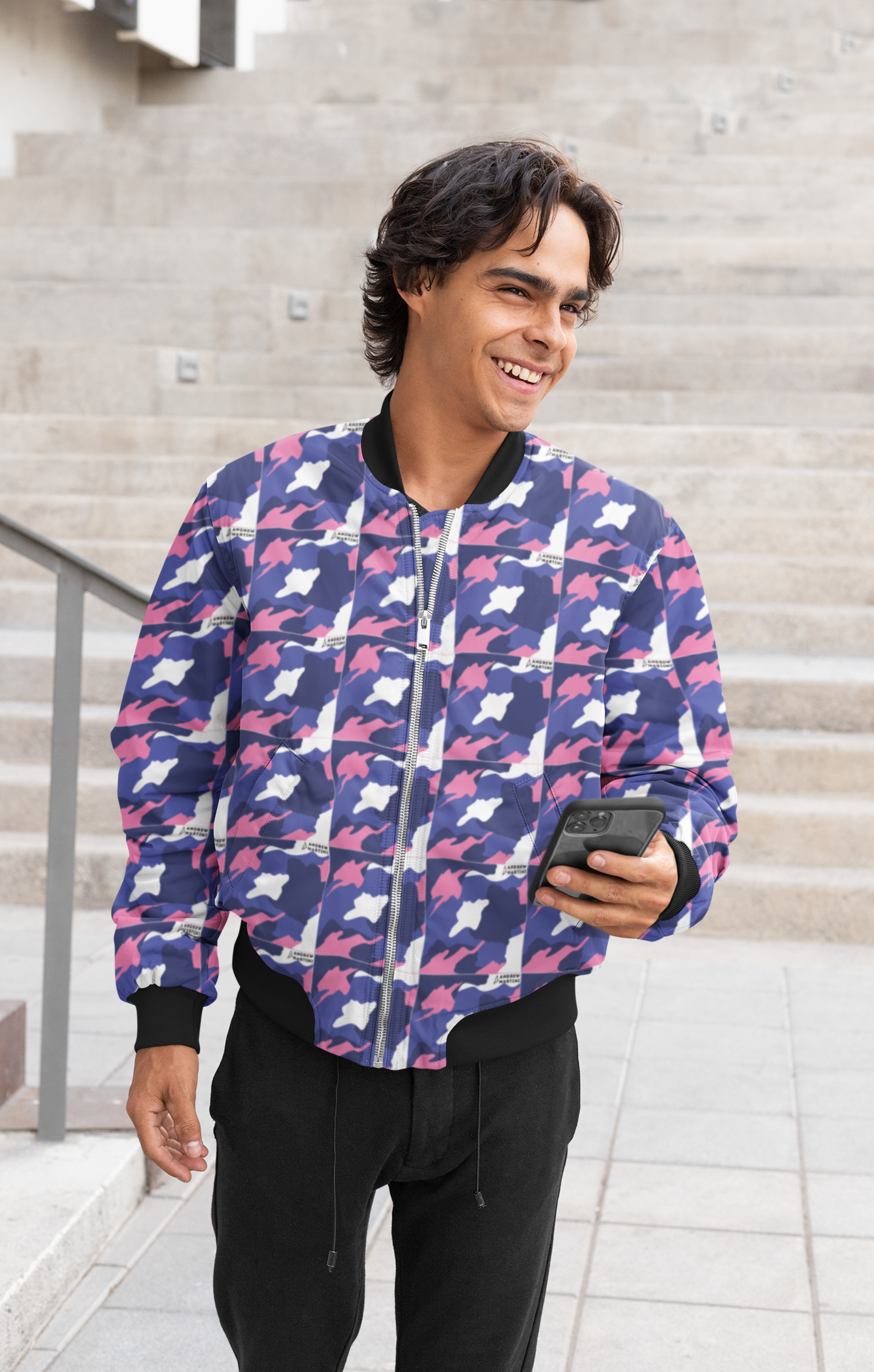 ANDREW MARTINI BLUE CAMOUFLAGE UNISEX AOP BOMBER JACKET