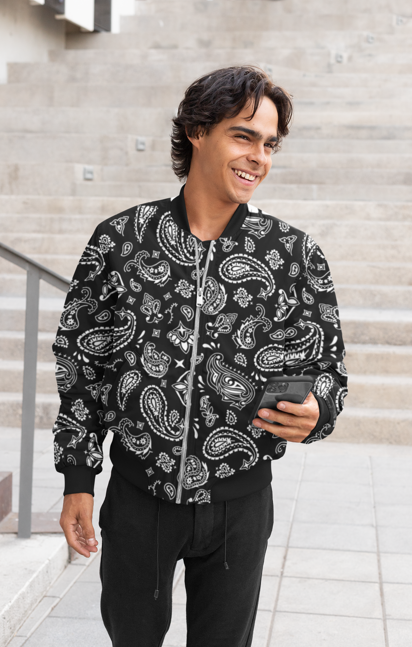 ANDREW MARTINI BANDANA PRINT UNISEX AOP BOMBER JACKET