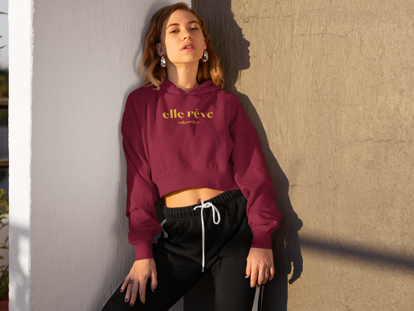 ELLE REVE MAROON CROP HOODIE