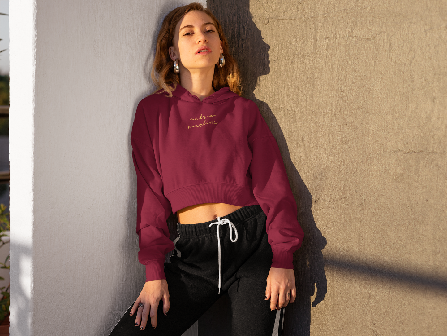 BASIC MAROON CROP HOODIE