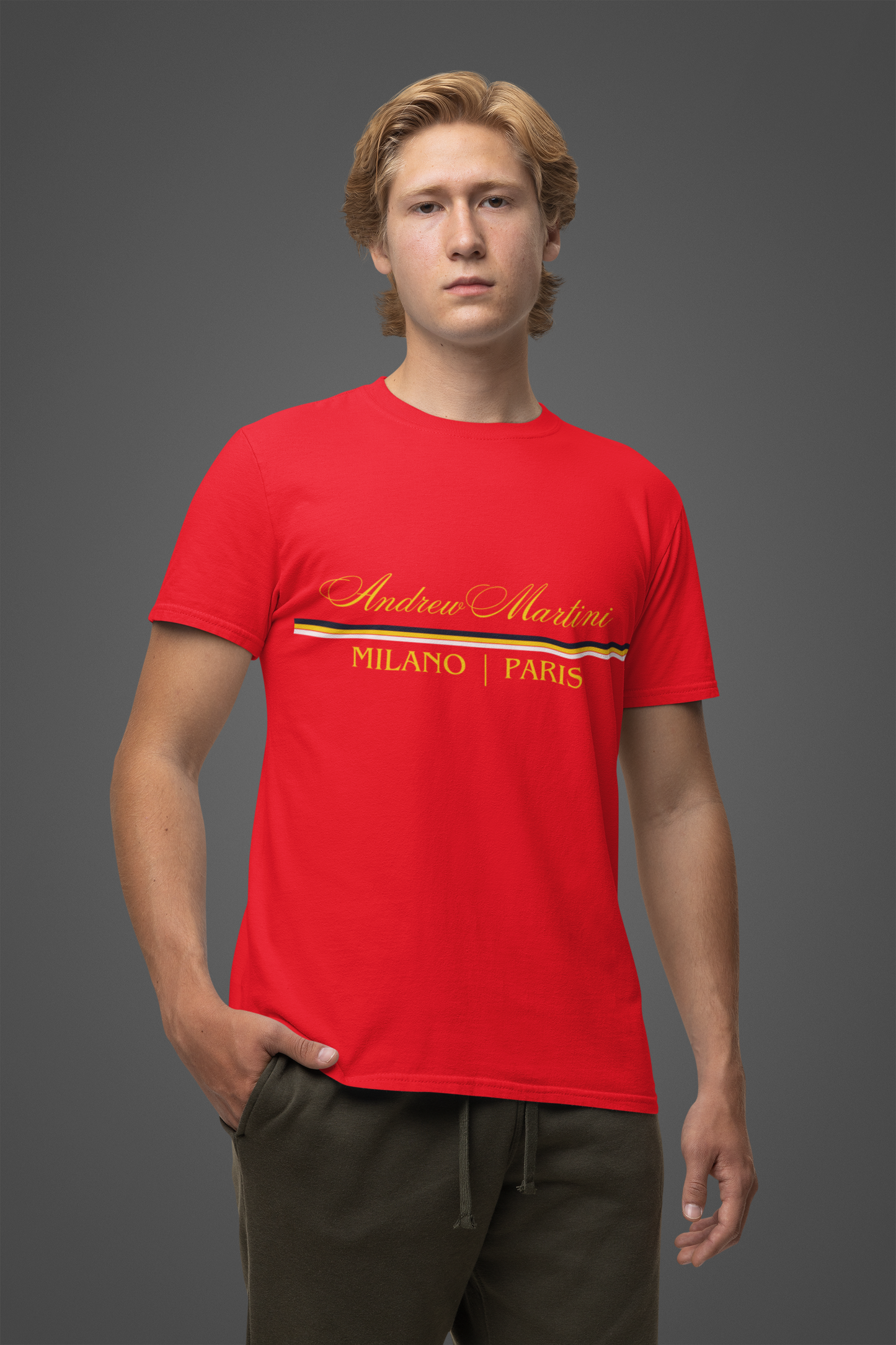 Andrew Martinti Red Round Neck Tshirt