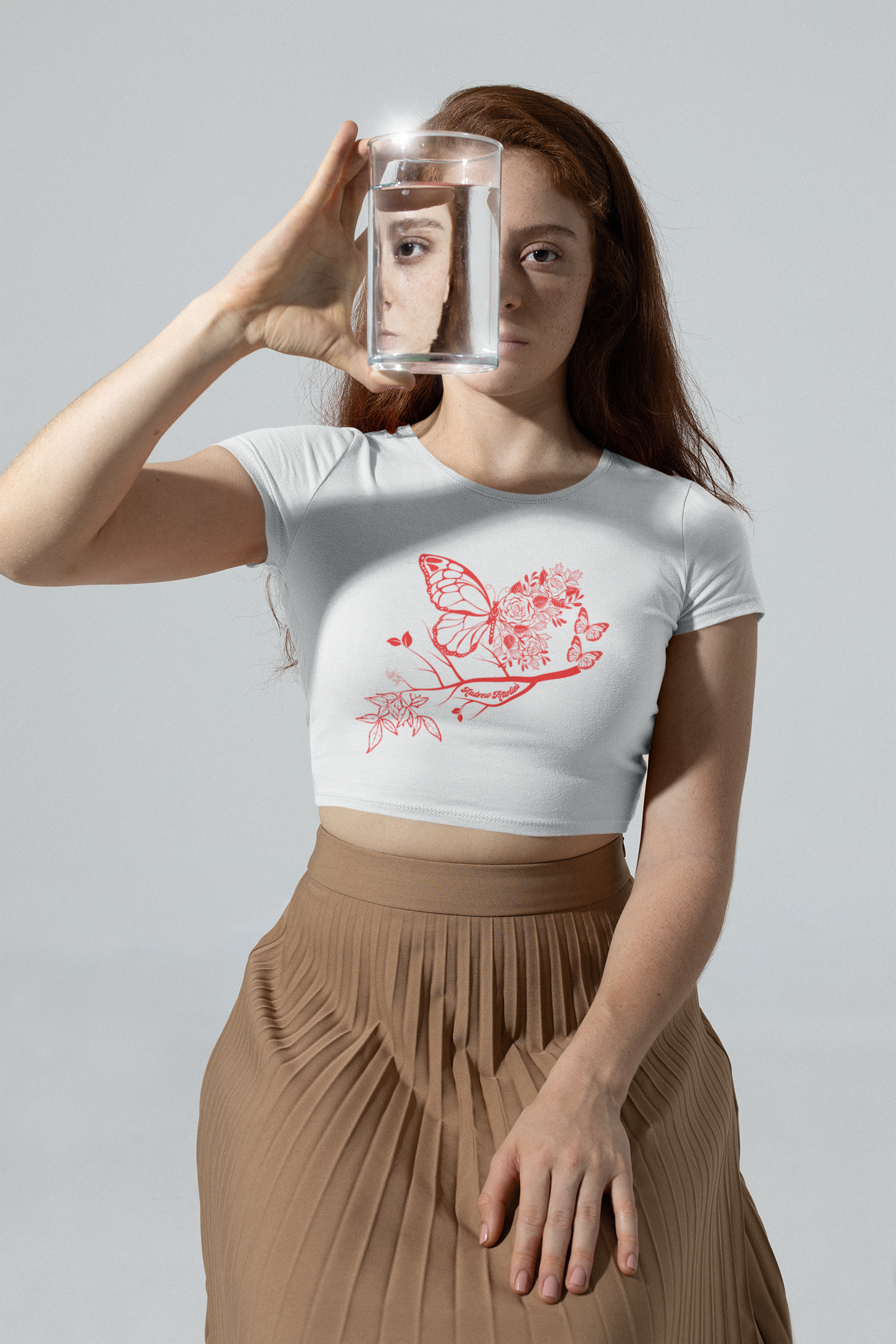 ANDREW MARTINI BUTTERFLY WHITE CROP TOP