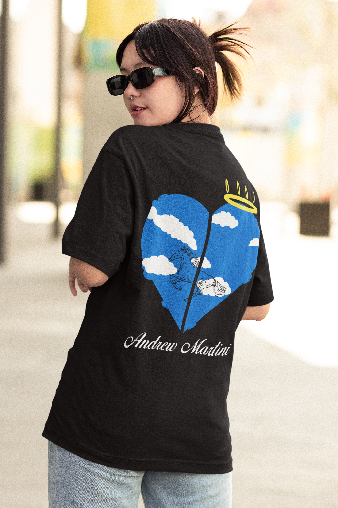 BLUE HEART BLACK OVERSIZED TSHIRT