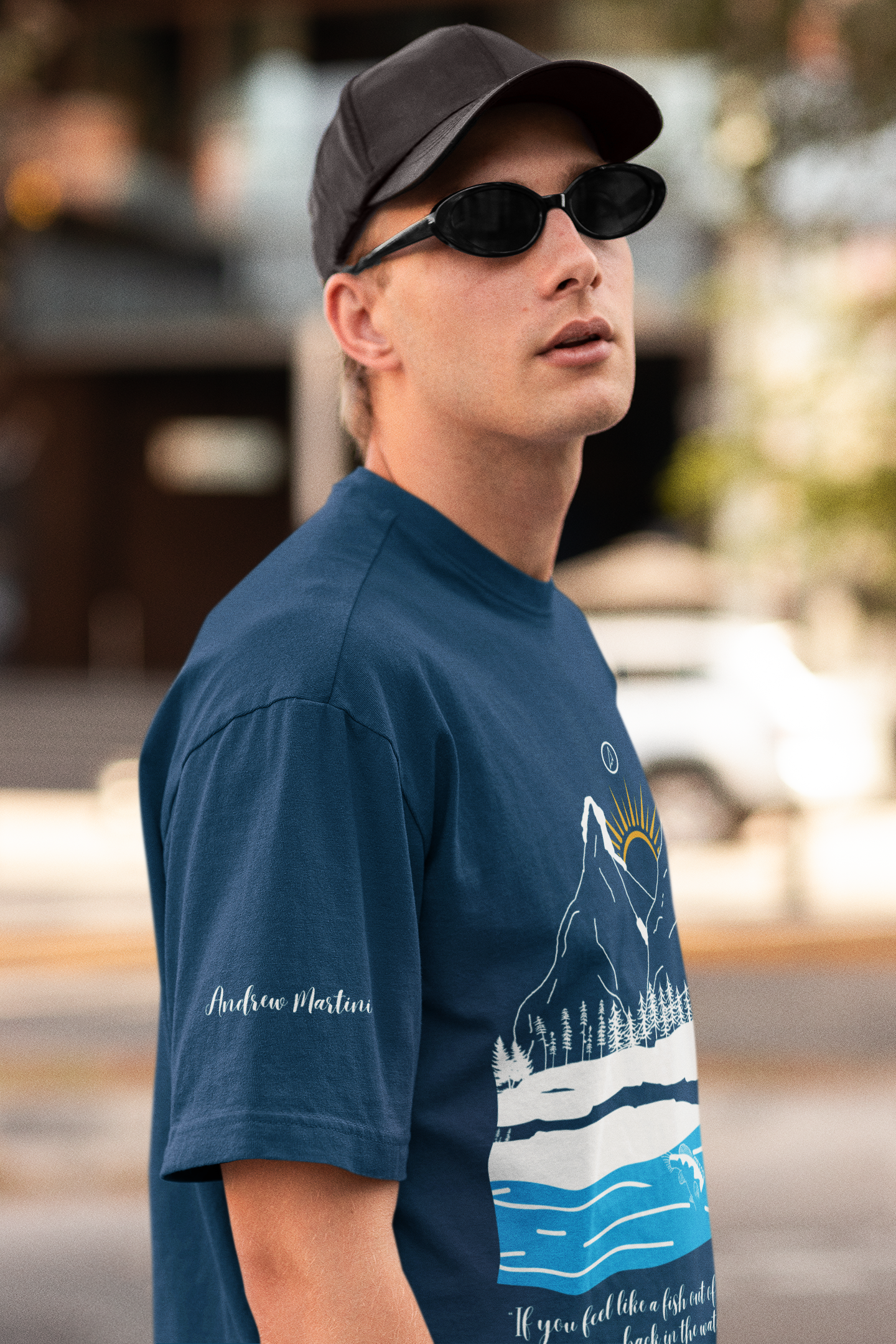 MOUNTAINS NAVY BLUE OVERSIZED TSHIRT