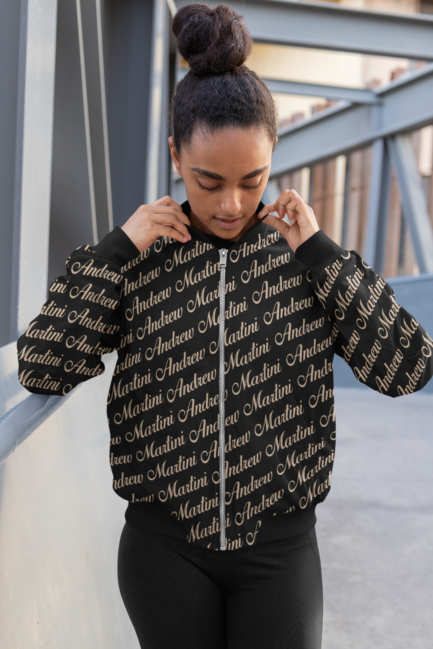 ANDREW MARTINI BLACK UNISEX AOP BOMBER JACKET