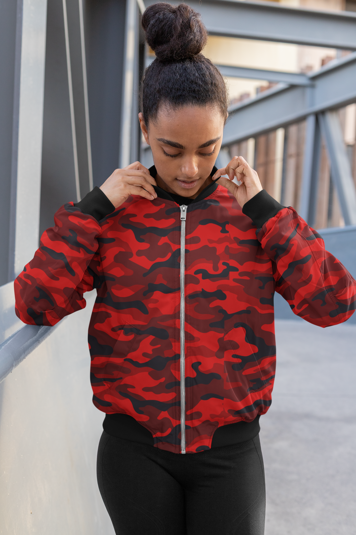 ANDREW MARTINI RED CAMOUFLAGE UNISEX AOP BOMBER JACKET