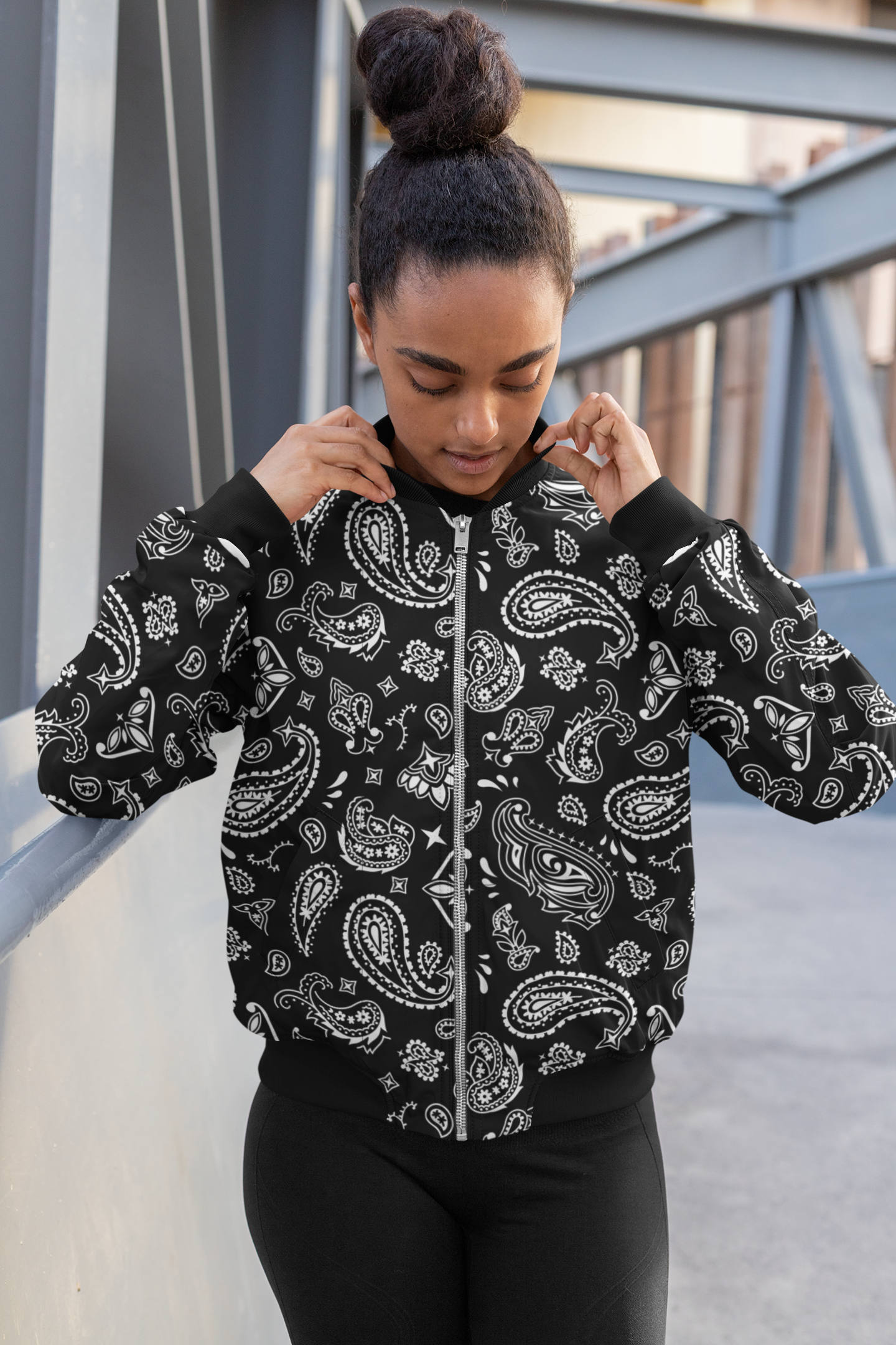 ANDREW MARTINI BANDANA PRINT UNISEX AOP BOMBER JACKET