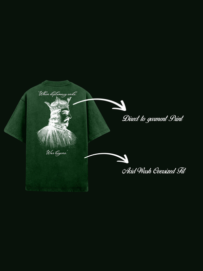 BOTTLE GREEN ACID WASH DIPLOMACY OVERSIZED T-SHIRT