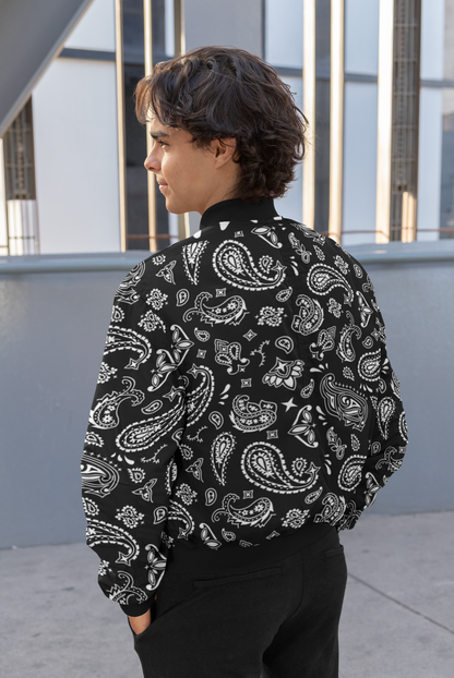 ANDREW MARTINI BANDANA PRINT UNISEX AOP BOMBER JACKET