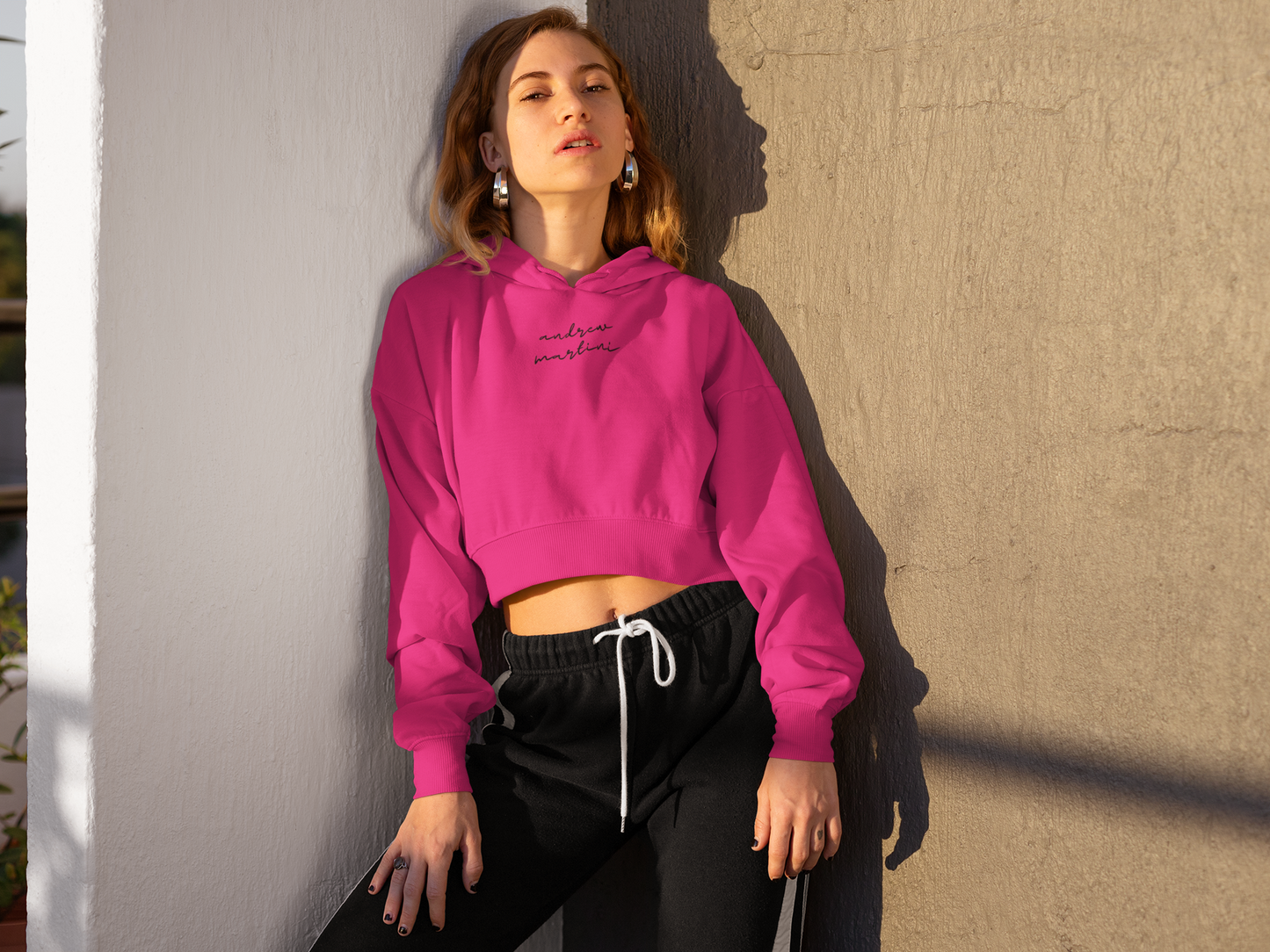 BASIC PINK CROP HOODIE
