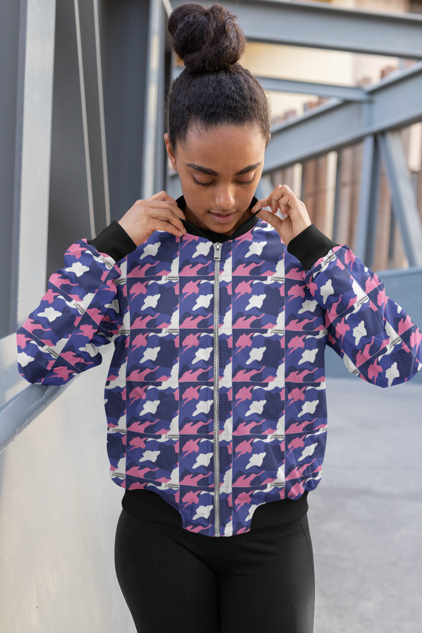 ANDREW MARTINI BLUE CAMOUFLAGE UNISEX AOP BOMBER JACKET